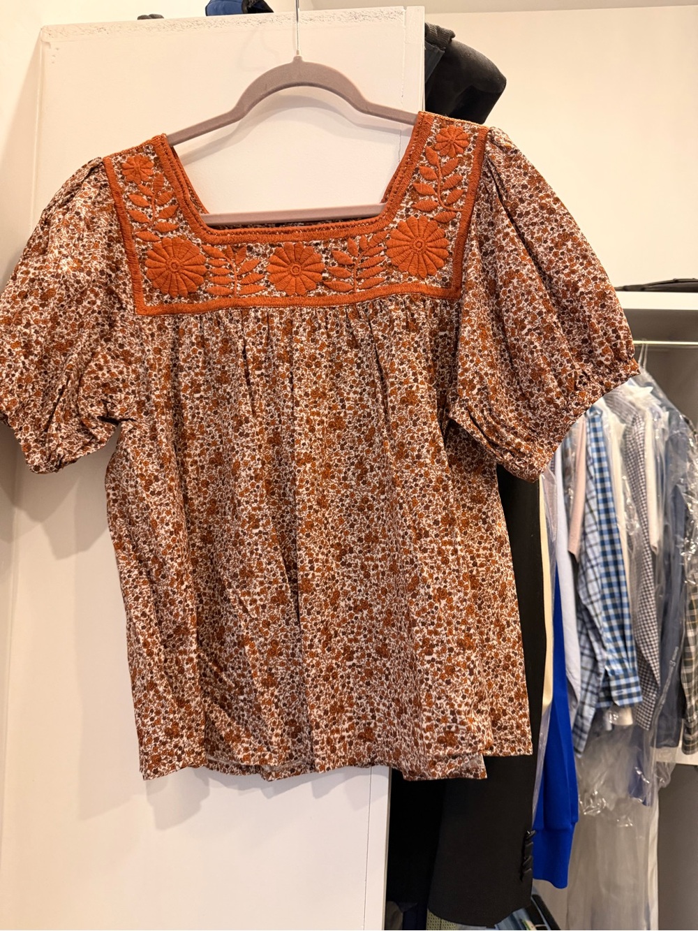 Mi Golondrina Floral Embroidered Square-Neck Blouse